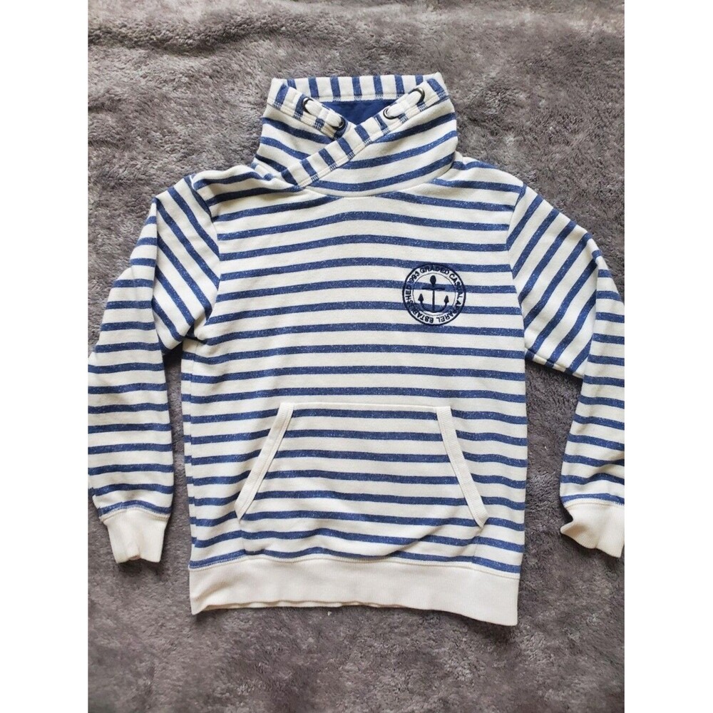 Boys Nautical Striped Navy & White Funnel Neck Yacht Sweatshirt Size 6/8 Years
